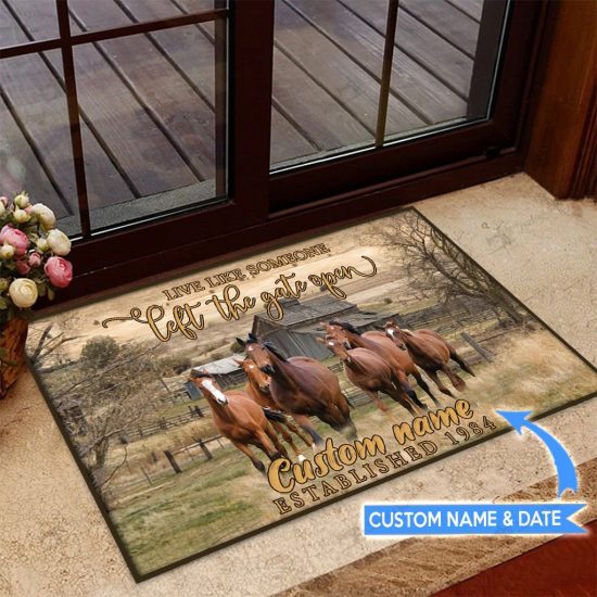 Live Life Someone Left The Gate Openhorse Personalized Custom Name Doormat Welcome Mat