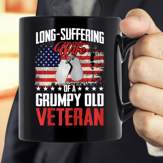 Long Suffering Wife Of A Grumpy Old Veteran American Flag Mug