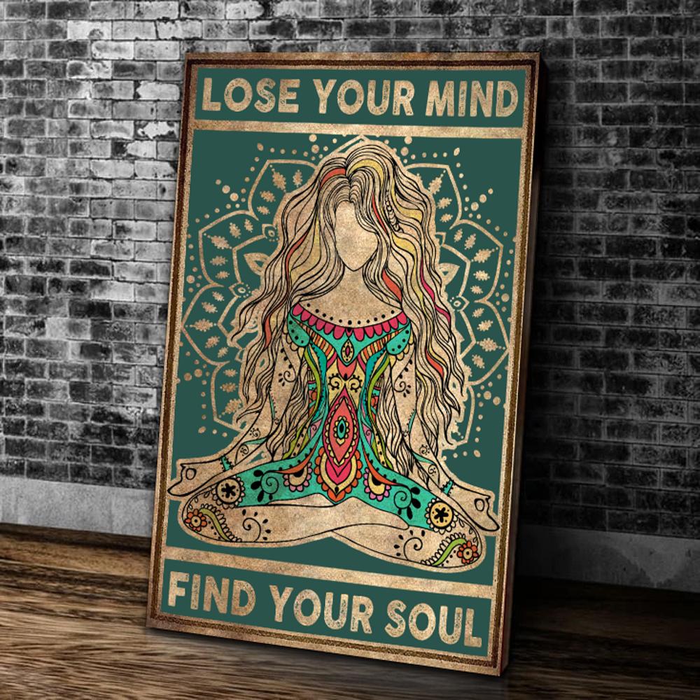 Lose Your Mind Find Your Soul Hippie Yoga Girl Canvas Prints Wall Art Decor