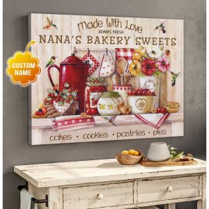 Made With Love Bakery Sweets Custom Name Kitchen Canvas Prints Wall Art Decor 1