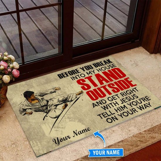 Male Karate Stand Oustside Personalized Custom Name Doormat Welcome Mat