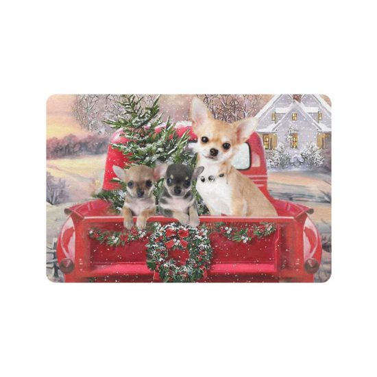 Merry Christmas Chihuahua Red Car Xmas Doormat Welcome Mat 1