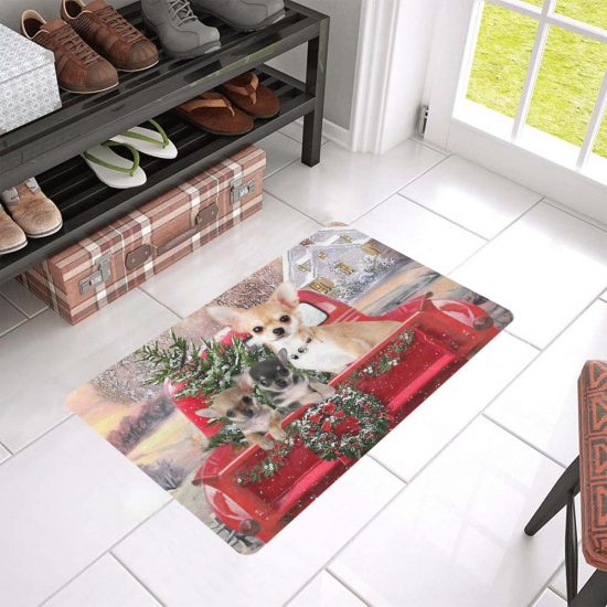 Merry Christmas Chihuahua Red Car Xmas Doormat Welcome Mat