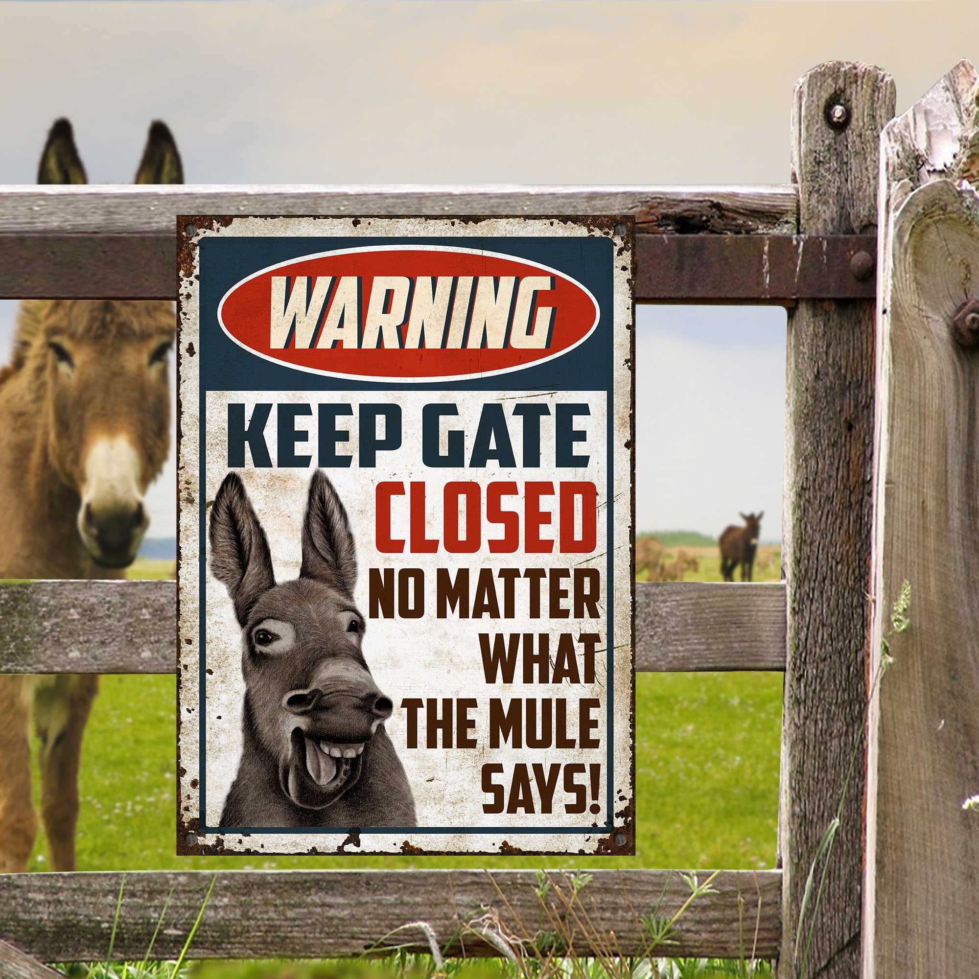 Mule Keep Gate Closed Customized Classic Metal Signs