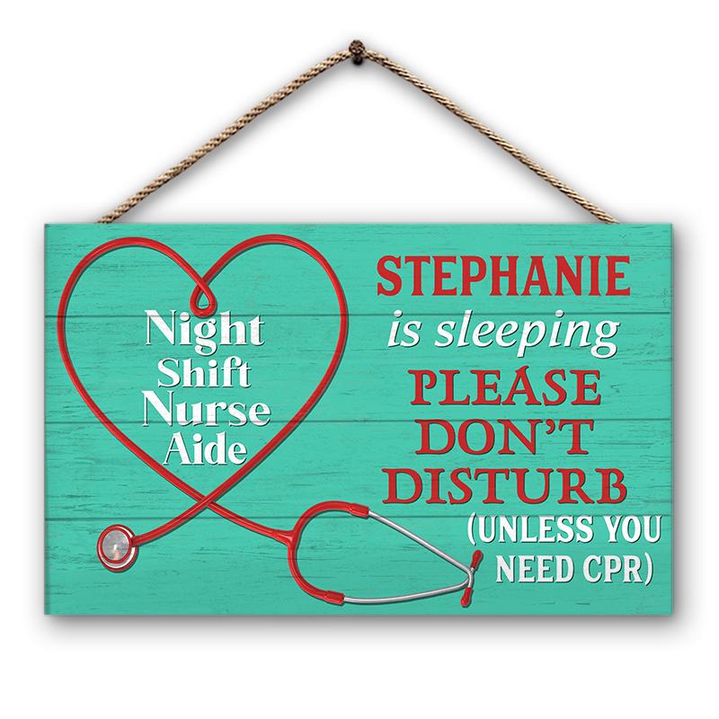 Night Shift Nurse Personalized Custom Wood Rectangle Sign