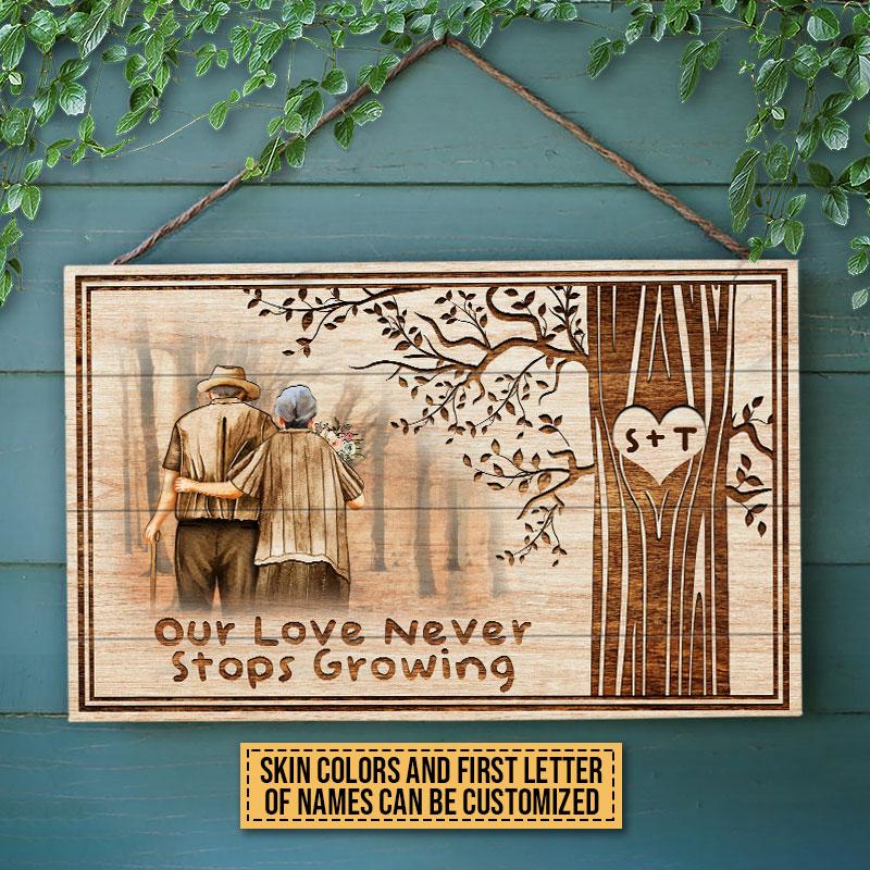 Old Couple Never Stops Growing Custom Wood Rectangle Sign