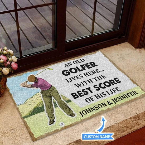 Old Golfer And Best Score Personalized Custom Name Doormat Welcome Mat