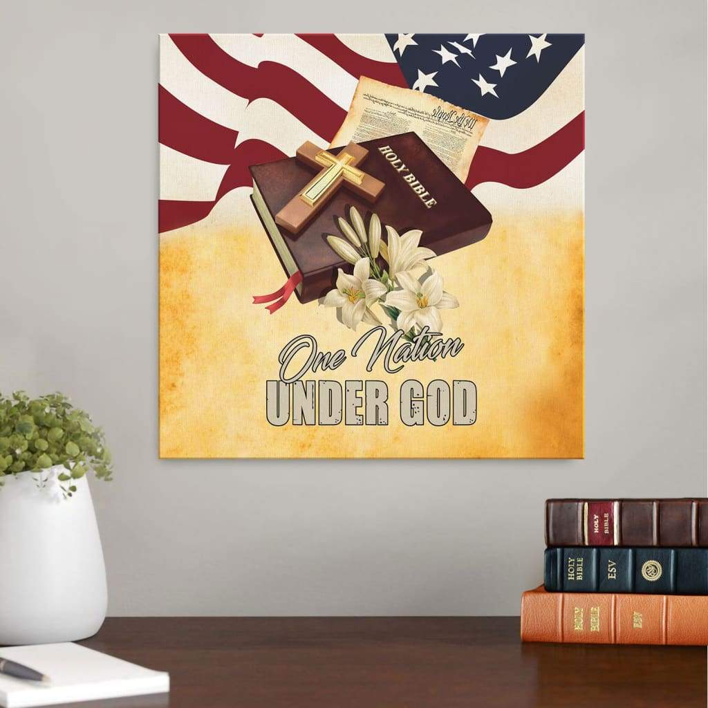 One Nation Under God American Flag Cross Canvas Wall Art