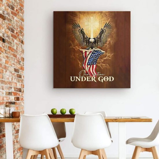 One Nation Under God Bald Eagle American Fag Canvas Wall Art 1