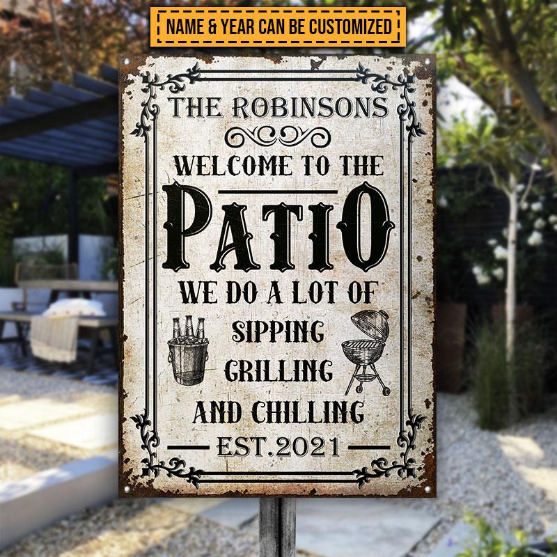 Patio Sipping Grilling And Chilling Custom Classic Metal Signs