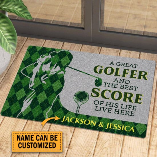 Personalized A Great Golfer Green Custom Name Doormat Welcome Mat