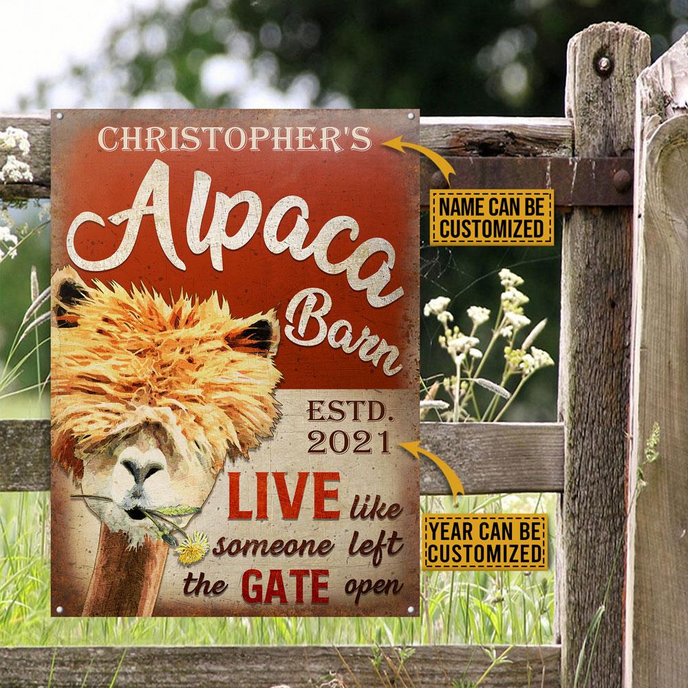 Personalized-Alpaca-Barn-The-Gate-Open-Customized-Classic-Metal-Signs Personalized Alpaca Barn The Gate Open Customized Classic Metal Signs