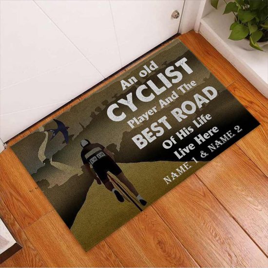 Personalized An Old Cyclist Cycling Custom Name Doormat Welcome Mat