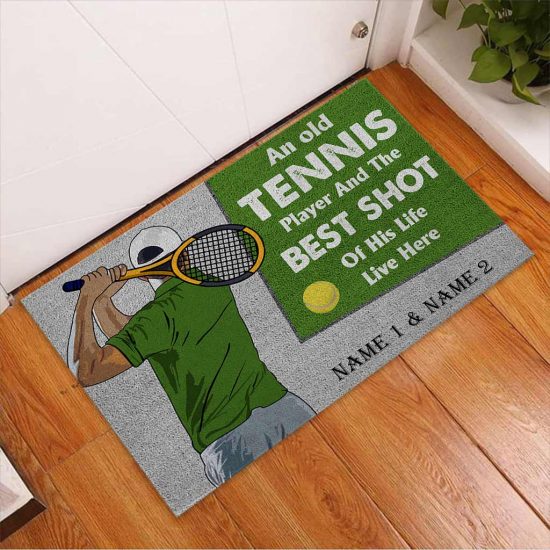 Personalized An Old Tennis Player And His Best Shot Custom Name Doormat Welcome Mat