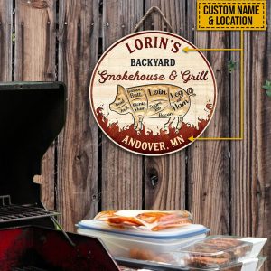 Personalized BBQ Smokehouse And Grill Customized Wood Circle Sign