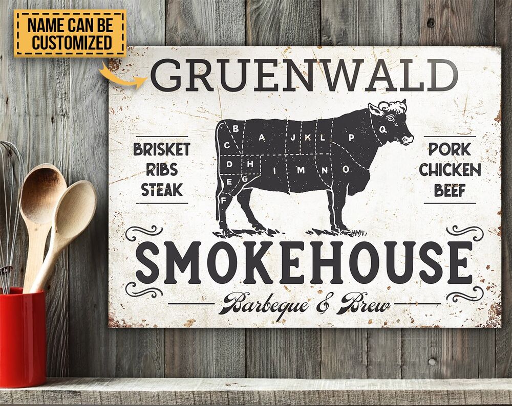 Personalized-BBQ-Smokehouse-Classic-Metal-Signs Personalized BBQ Smokehouse Classic Metal Signs