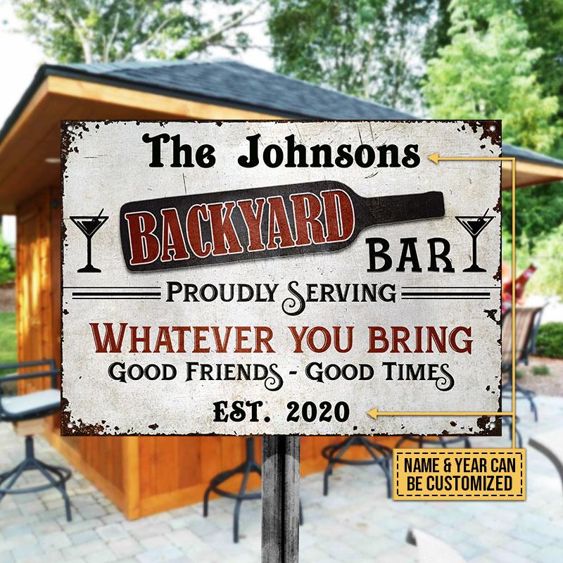 Personalized Backyard Bar Good Friend And Good Times Custom Classic Metal Signs