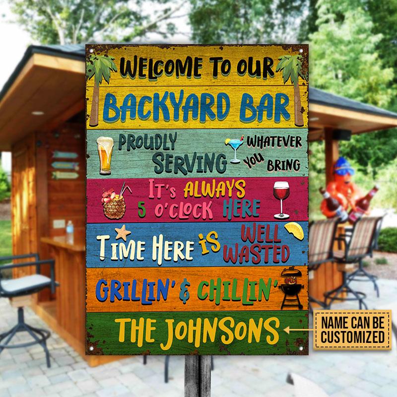 Personalized Backyard Bar Welcome To Our Custom Classic Metal Signs