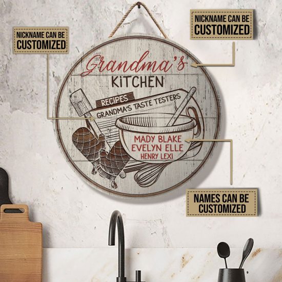 Personalized Baking Grandma Kitchen Tester Customized Wood Circle Sign 2 scaled