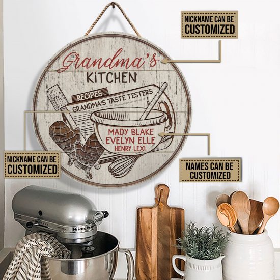 Personalized Baking Grandma Kitchen Tester Customized Wood Circle Sign