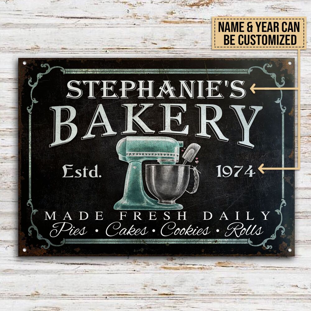 Personalized-Baking-Made-Fresh-Daily-Black-Customized-Classic-Metal-Signs-2 Personalized Baking Made Fresh Daily Black Customized Classic Metal Signs 2