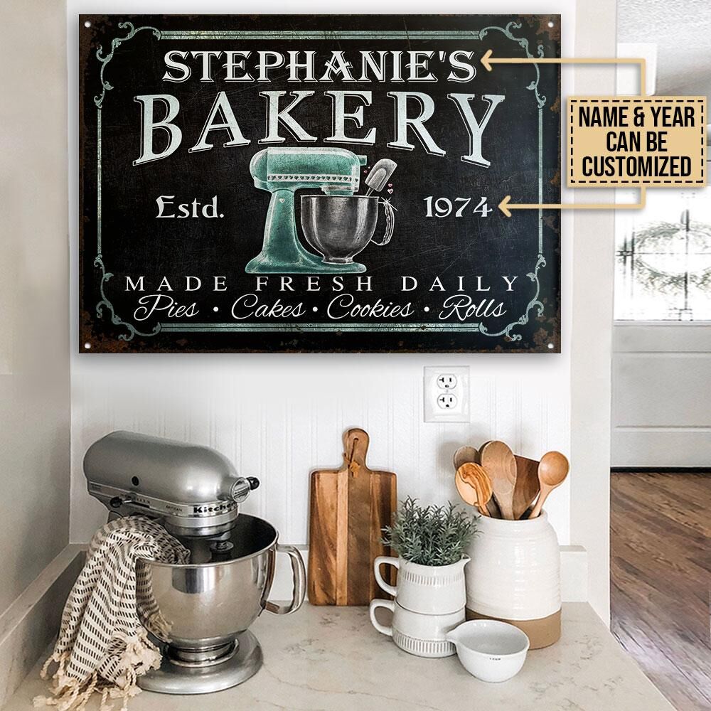 Personalized Baking Made Fresh Daily Black Customized Classic Metal Signs