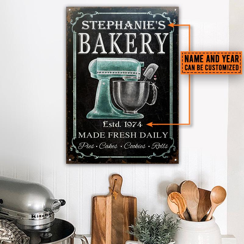 Personalized Baking Veritical Made Fresh Daily Black Customized Classic Metal Signs