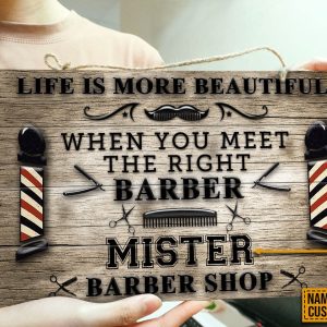 Personalized Barber Life Is More Beautiful Customized Wood Rectangle Sign 2