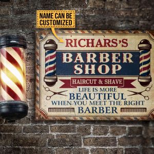 Personalized Barber Meet The Right Barber Customized Classic Metal Signs