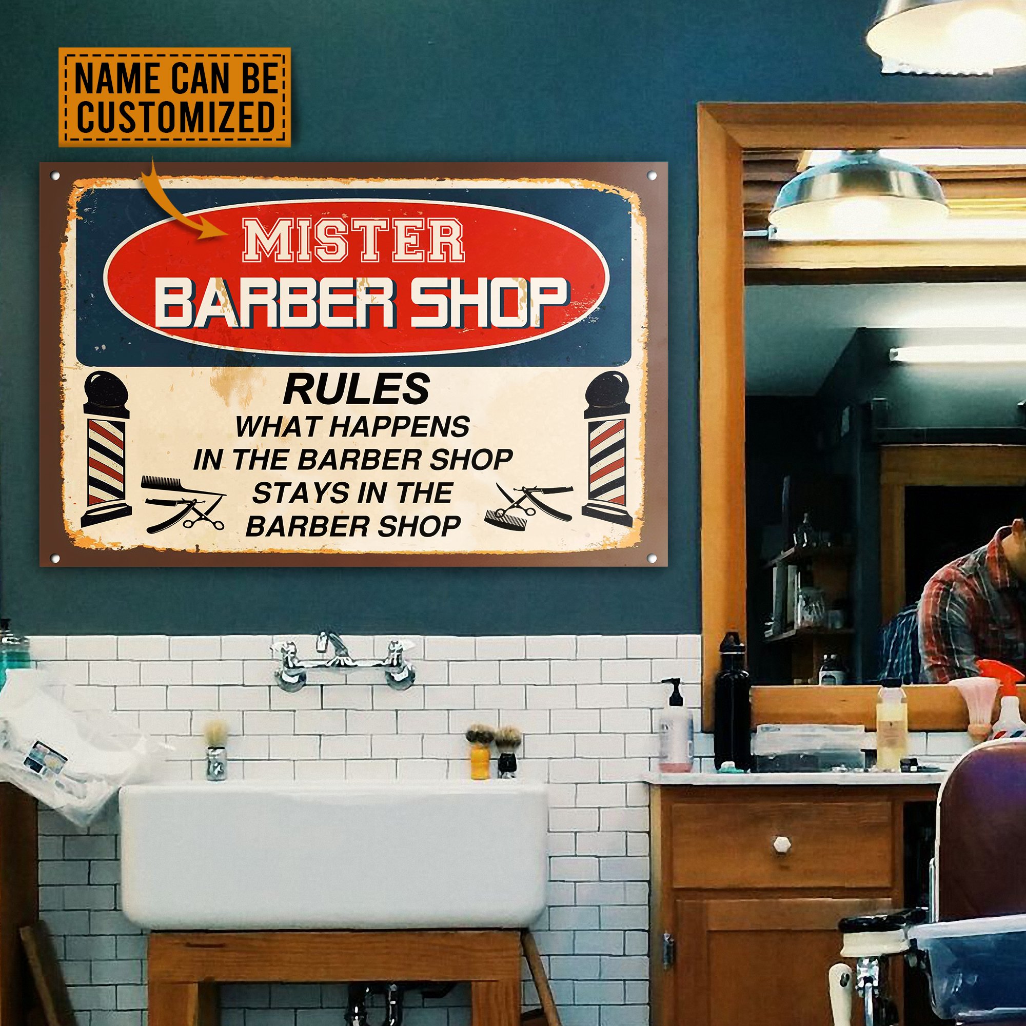 Personalized Barber Shop Rules Classic Metal Signs