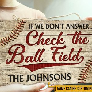 Personalized Baseball Check The Ball Field Customized Wood Rectangle Sign 2