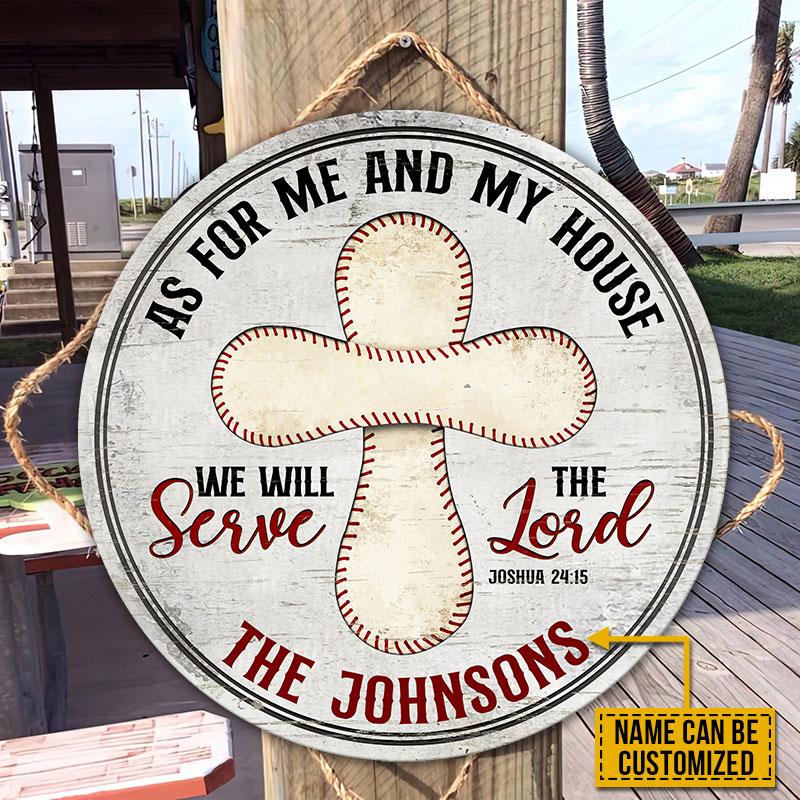Personalized Baseball Cross As For Me Custom Wood Circle Sign
