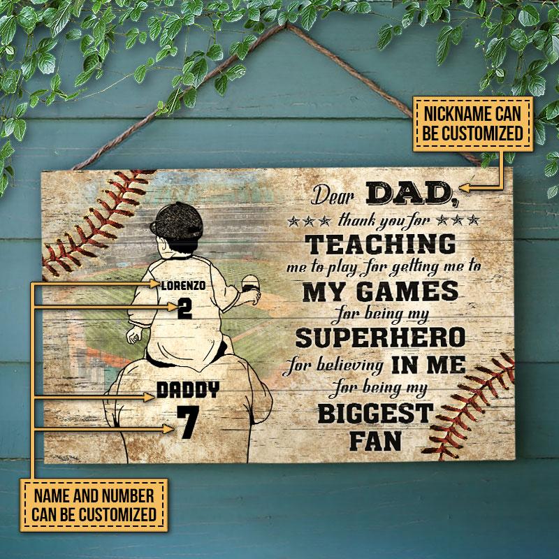 Personalized Baseball Dad And Son Teaching Me Customized Wood Rectangle Sign