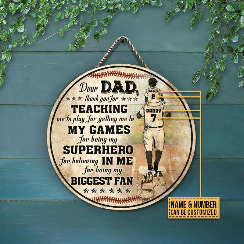 Personalized Baseball Dad And Son Thank You Customized Wood Circle Sign