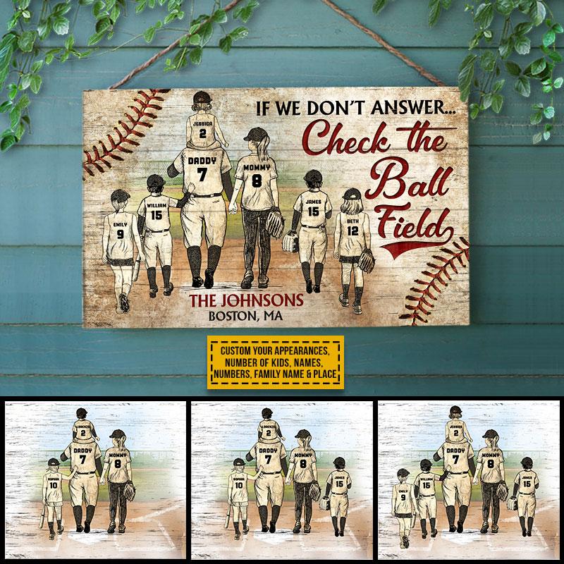 Personalized Baseball Family Check The Ball Field Custom Kids Custom Wood Rectangle Sign