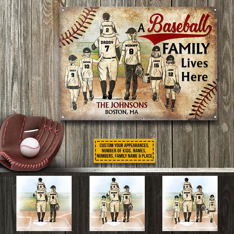 Personalized Baseball Family Lives Here Custom Kids Custom Classic Metal Signs