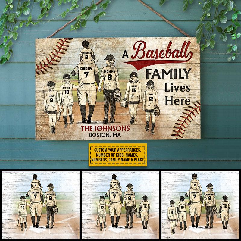 Personalized Baseball Family Lives Here Custom Kids Custom Wood Rectangle Sign
