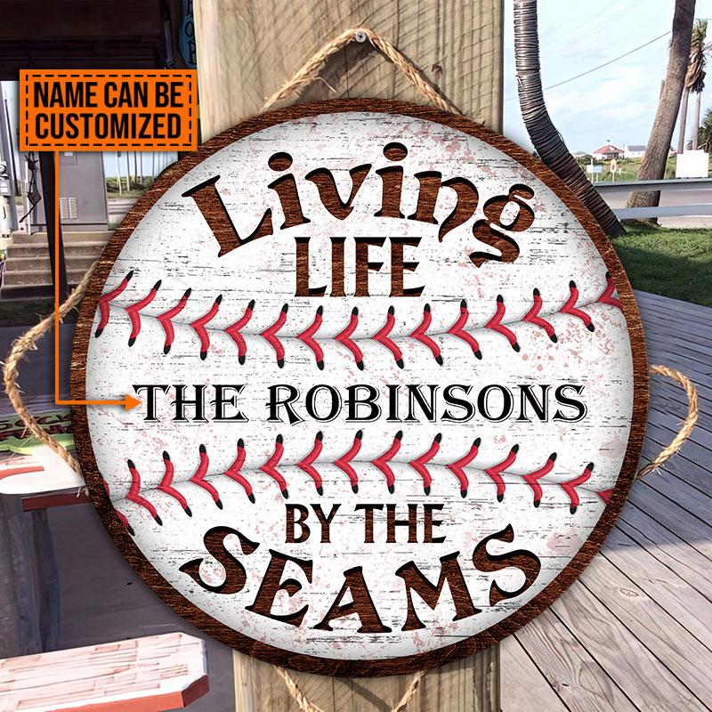 Personalized Baseball Living Life Customized Wood Circle Sign