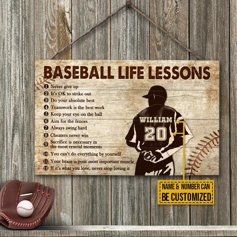 Personalized Baseball Pitcher Life Lessons Custom Wood Rectangle Sign