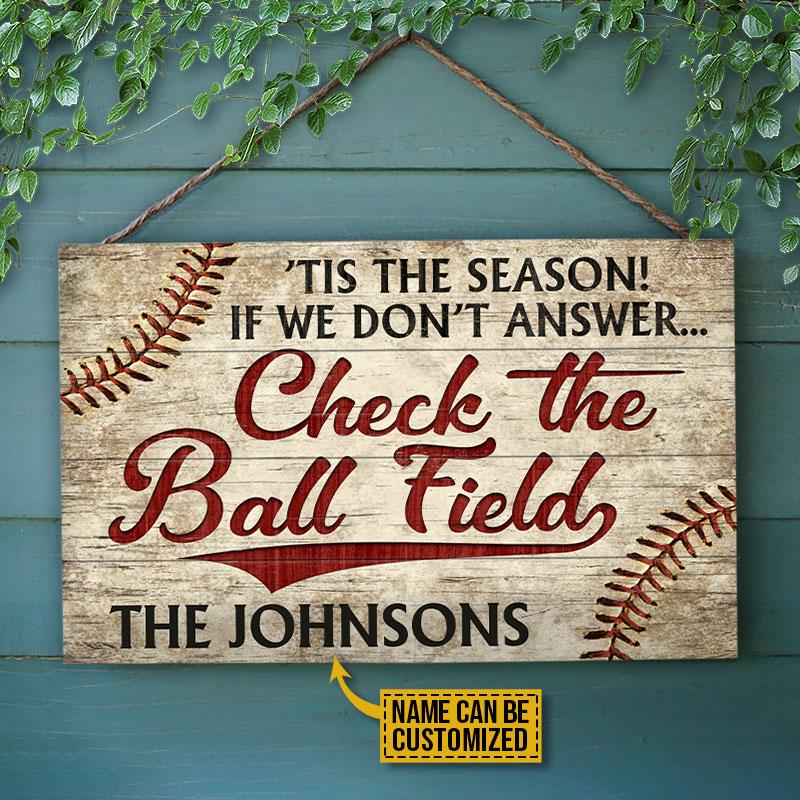 Personalized Baseball Tis the Season Customized Wood Rectangle Sign