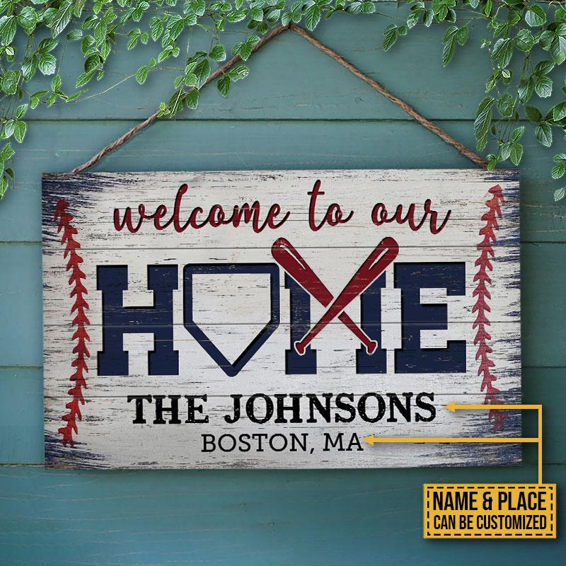Personalized Baseball Welcome To Customized Wood Rectangle Sign