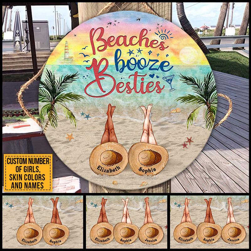 Personalized Beach Bestie Beaches Booze Besties Custom Wood Circle Sign