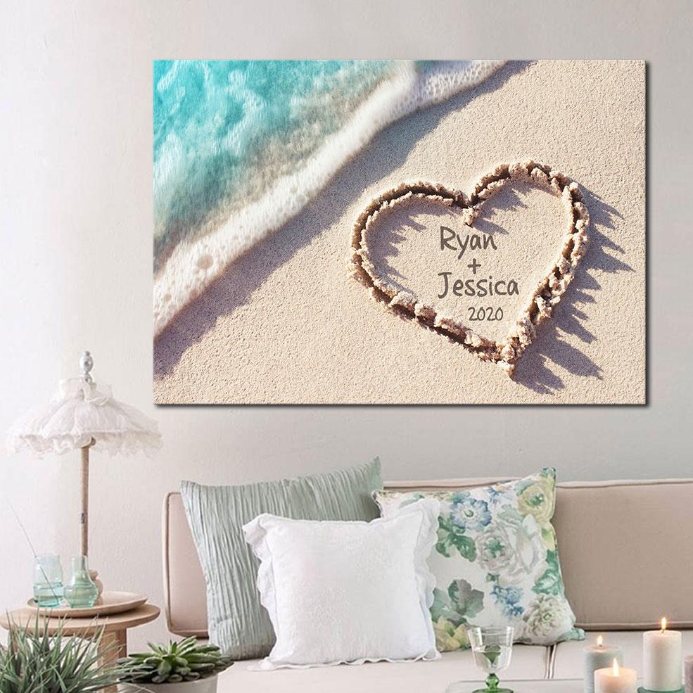 Personalized Beach Heart Canvas