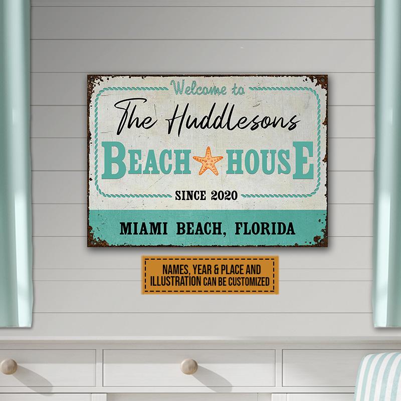 Mock,Up,Frame,In,Home,Interior,Background,,Coastal,Style,Living Personalized Beach House Welcome Customized Classic Metal Signs 2
