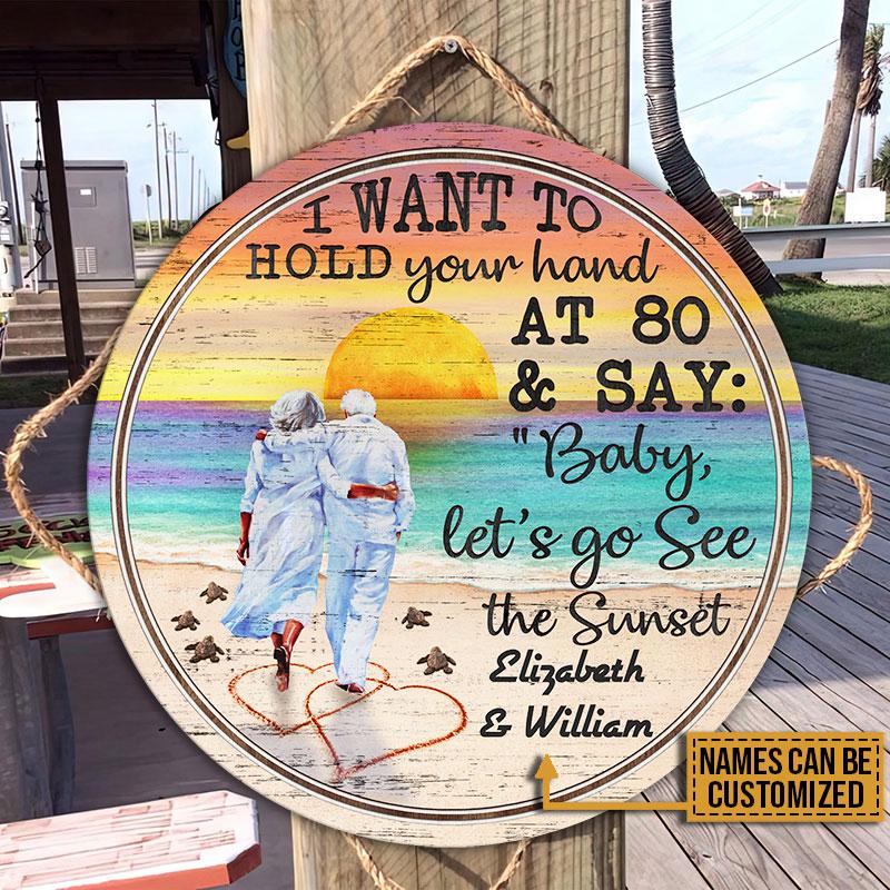 Personalized Beach Sunset I Want To Hold Customized Wood Circle Sign