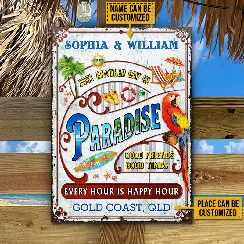 Personalized Beach Surfing Another Day In Paradise Vertical Custom Classic Metal Signs