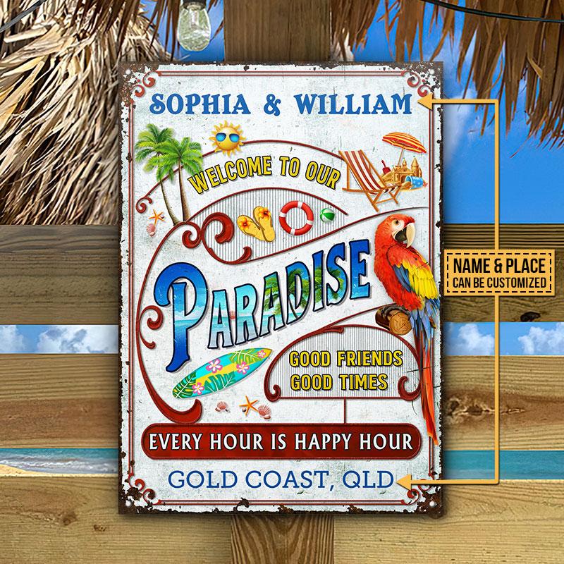 Personalized Beach Surfing Our Paradise Vertical Custom Classic Metal Signs