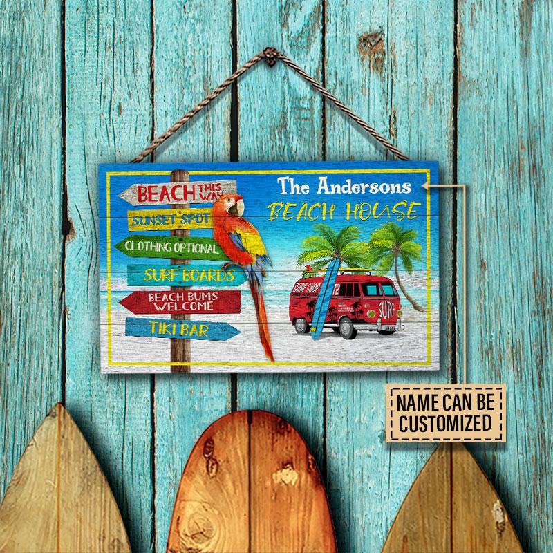 Personalized Beach Surfing This Way Custom Wood Rectangle Sign