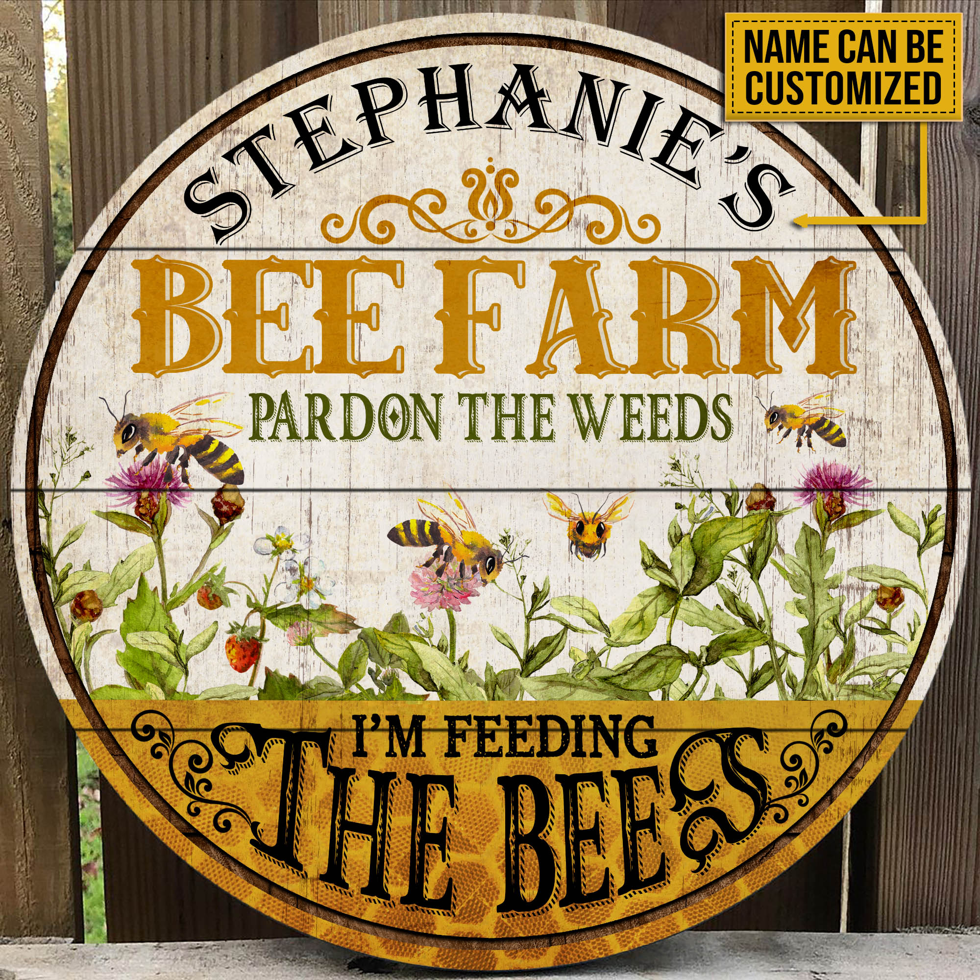 Personalized-Bee-Farm-Pardon-Customized-Wood-Circle-Sign-2 Personalized Bee Farm Pardon Customized Wood Circle Sign 2