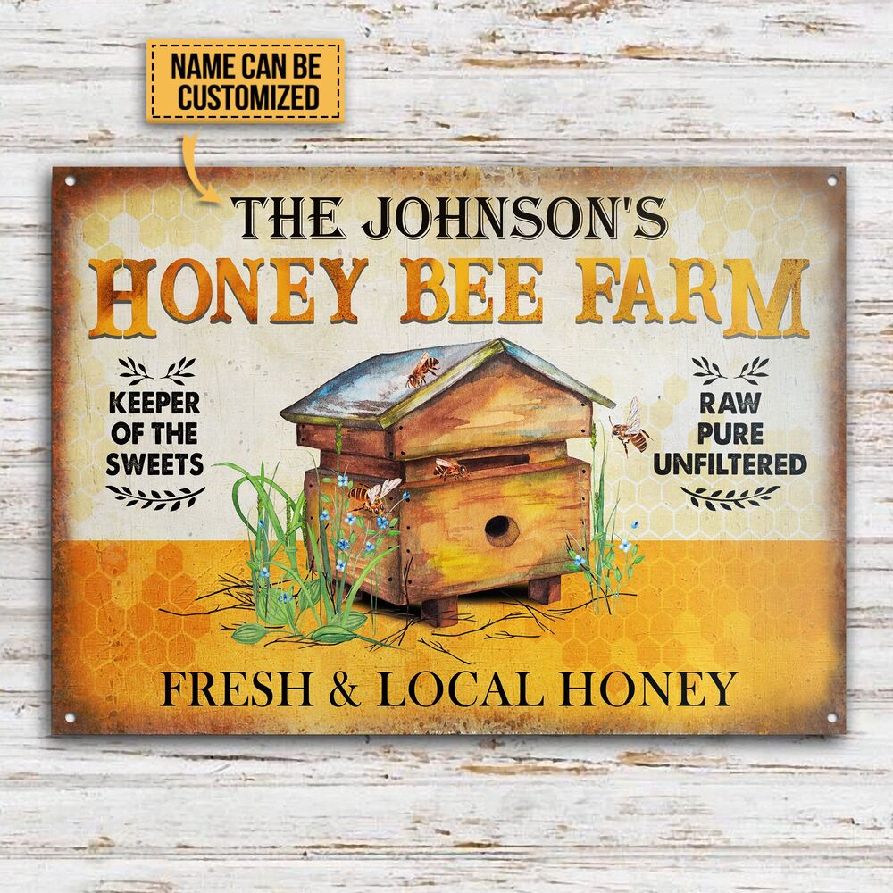 Personalized-Bee-Fresh-Local-Honey-Customized-Classic-Metal-Signs-2 Personalized Bee Fresh Local Honey Customized Classic Metal Signs 2